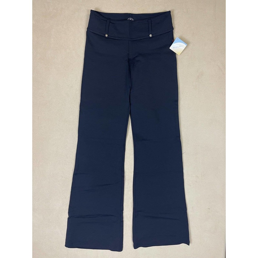 KOS USA Womens L‎ Athletic Pants Flare Leg Mid Rise Black Stretch No Pockets NWT